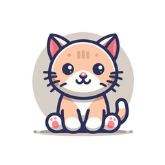 flat vector logo of a cute cat, flat logo of a cute cat.