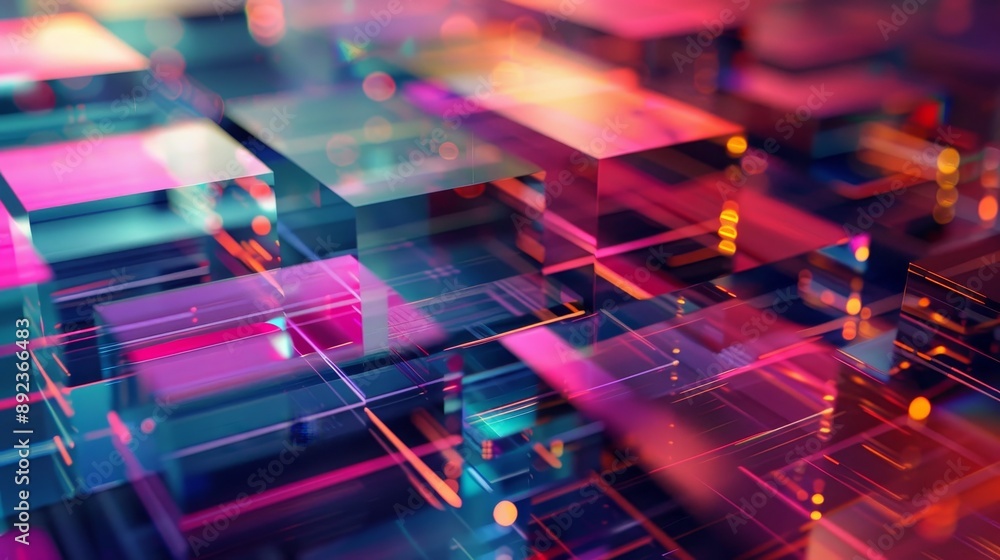 Aufkleber 3d rendering of colorful glowing cubes with reflective surfaces