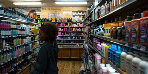A beauty supply store stocked with high-end cosmetics and hair products designed for people of color.