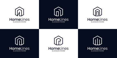 Minimalist A line art icon logo of a house logo design collection.