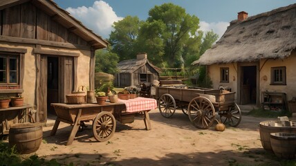 Obraz premium Illustrations with the theme of old village life