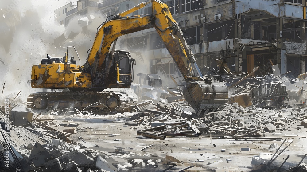 Canvas Prints excavator at construction site.