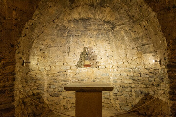 Codalet, France. 05-04-2024.  
Vaulted basement of the Saint Michel de Cuxa abbey in Codalet in...