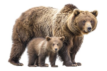 Obraz premium A family of three bears, mother and two cubs, standing together in a natural setting
