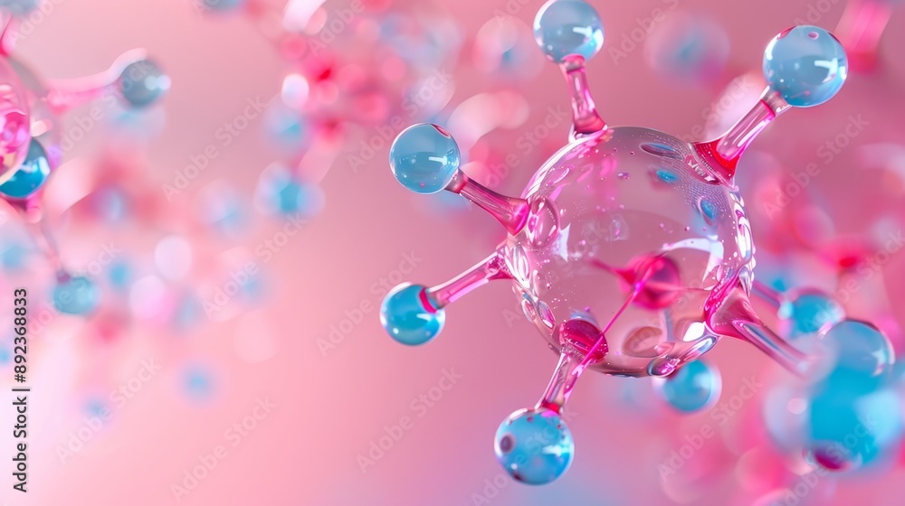 Poster 3d rendering of pink molecular structure with a blurred background