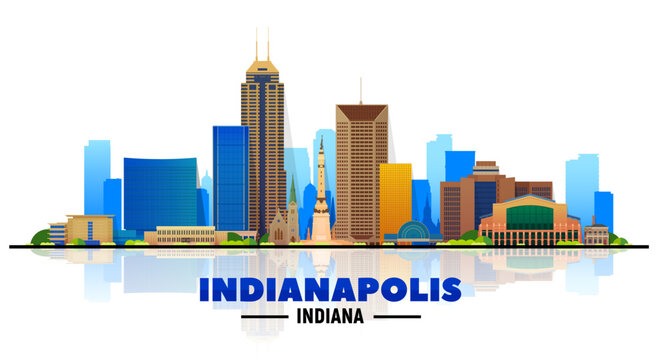 Indianapolis Indiana skyline in the white background. Flat vector illustration. Business travel and tourism concept with modern buildings. Image for banner or website.