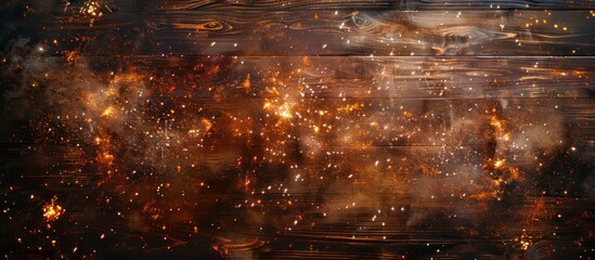Sparkling Wooden Background with Glowing Particles