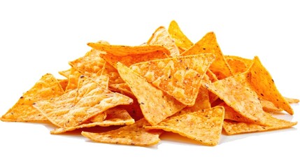 Fototapeta premium A stack of crispy tortilla chips on a clean white surface