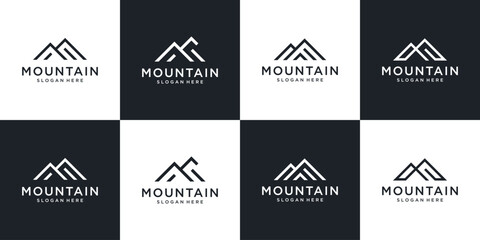 Minimalist mountain adventure logo design collection.