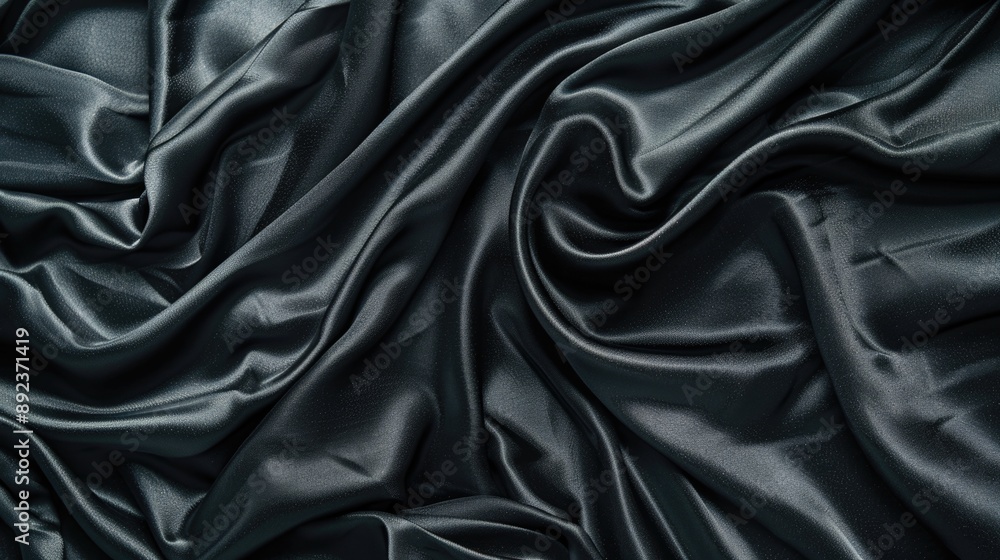 Poster a close-up shot of black satin fabric with intricate texture and pattern