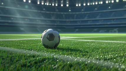 wide shot of football on a green ground stadium background soccer photography composition 