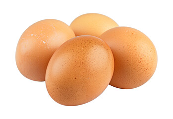 four brown chicken eggs isolated on a transparent background, cut-out, PNG