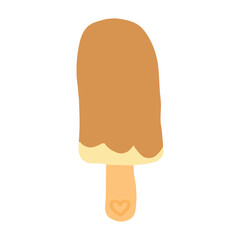 Simple illustration of a brown and yellow popsicle on a stick, featuring a small heart detail on the handle. Perfect for summer themes, dessert concepts, and playful, minimalistic designs.