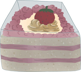 Cartoon square box cake decorated with chocolate cream and strawberries