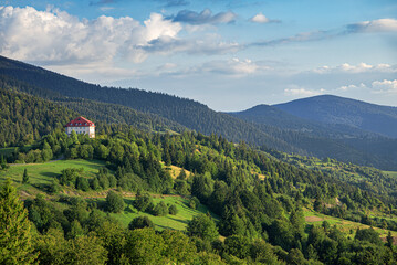 Obraz premium Picturesque Carpathian mountains in summer. Drone photo.