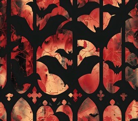 Eerie Gothic Stained Glass Pattern of Flying Bats