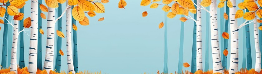 Aspen and birch trees in autumn, golden foliage, flat design illustration