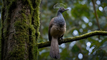 superb lyrebird perched on a tree branch, birds photos