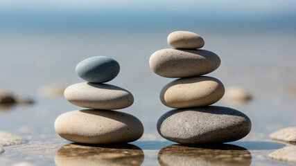 Serene Minimalist Image of Balanced Stones on Wooden Surface