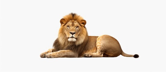 Obraz premium A Majestic Lion Reclining on a White Background