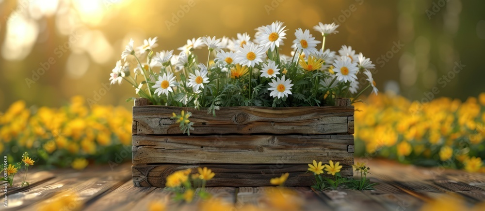 Wall mural White Daisies in a Rustic Wooden Crate