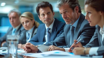 Group of investors discussing a business plan in a conference room