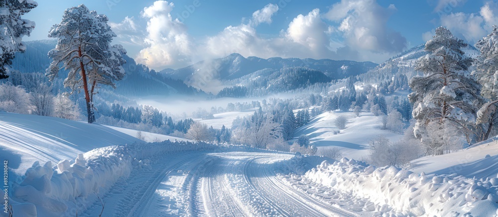 Wall mural Snowy Mountain Road in a Winter Wonderland