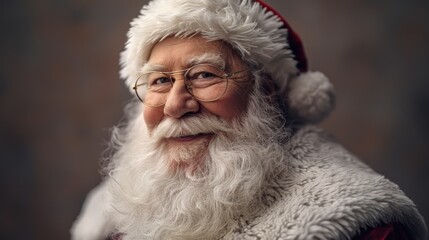 Santa Claus smiles warmly, looking directly at the viewer