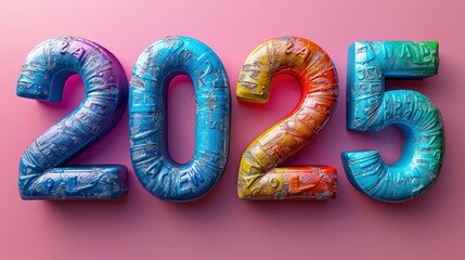 Obraz premium Multicolored, 3D numbers spelling 2025 on pink background