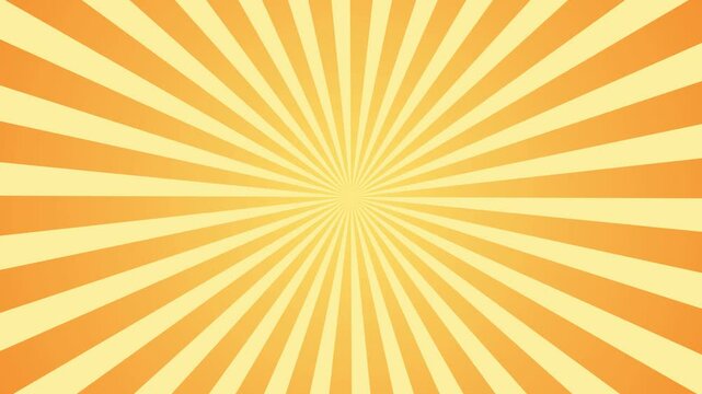 Orange sunburst rays animated comic background rotation stripes background, Sunbeam animation in 4k. Abstract seamless background video.