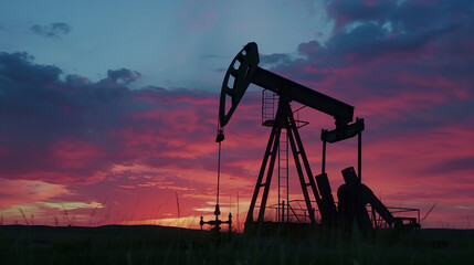 Oil Rig Silhouette Framed by a Beautiful Sunset Horizon