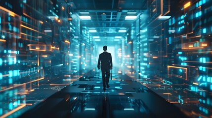 Businessman using digital payment interface 3D rendering. 