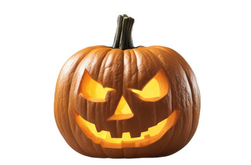 Fototapeta premium Spooky carved pumpkin lantern with a sinister face, Halloween decorations, isolate on transparent background, cutout, png 