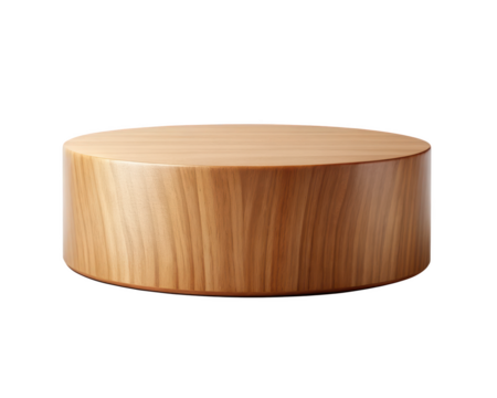A large wooden pedestal cylinder, ideal for product display or decorative use. Isolated on transparent background, png.
