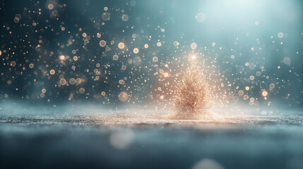 A Christmas tree is lit up in the snow