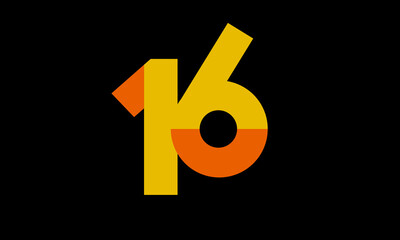 16 Orange Logo Number Half Yellow Simple