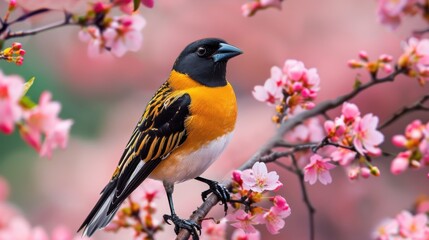 Obraz premium Tranquil Goldeeg Bird Perched on Blossoming Tree Branch