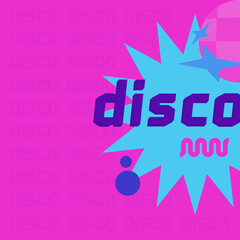 Disco card. Elements in pink tones. A combination of geometric bright shapes.