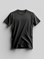 A black shirt is shown on a white background