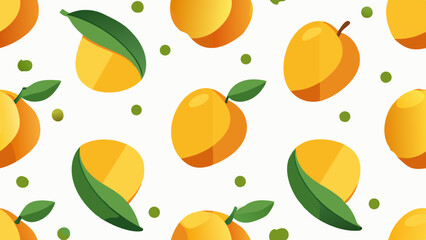 Mango Fruit Whole and Slices Seamless Pattern 