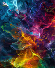 Fototapeta premium A colorful, abstract painting with a lot of different colors and shapes. The painting is full of energy and movement, with the colors blending and swirling together