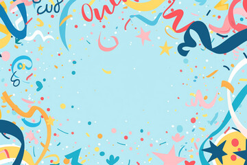 a vibrant and playful birthday party invitation. The design should feature a white background with colorful, abstract shapes and patterns, such as swirls, stars