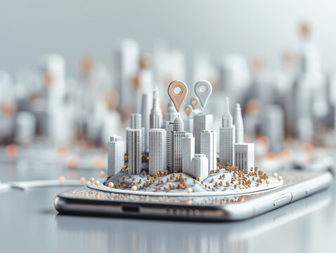 A cell phone with a map on it is placed on a table - Powered by Adobe