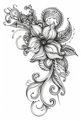 a tattoo sketch of botanical illustrations. Include detailed drawings of flowers, leaves, and branches in a natural, flowing arrangement