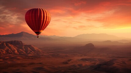 Fototapeta premium photograph of a red hot air balloon floating over a field of wildflowers