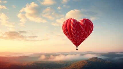 Fototapeta premium photograph of a red hot air balloon floating over a field of wildflowers