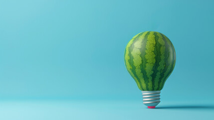 Creative concept of a watermelon as a light bulb on a blue background