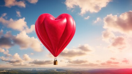 Fototapeta premium photograph of a red hot air balloon floating over a field of wildflowers