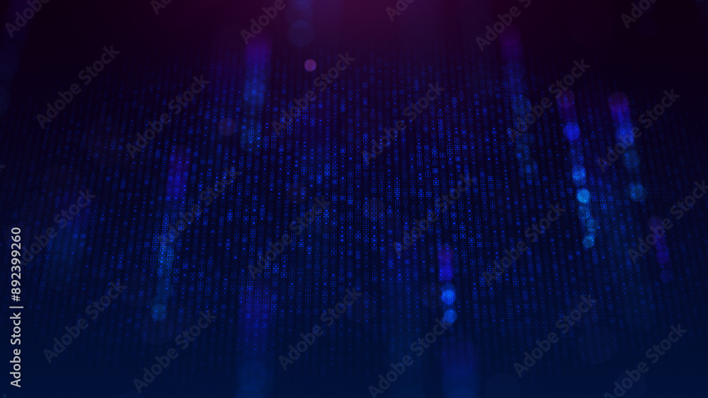 Poster 3d perspective futuristic digital abstract blue and violet shiny hud grid with bokeh trail floating 
