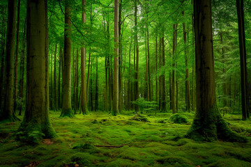 Obraz premium Green wild forest background in full frame